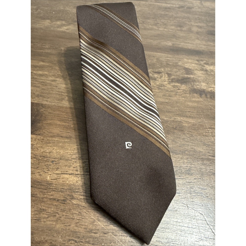 Vintage Pierre Cardin Brown Striped Neck Tie Mens Polyester Classic Designer